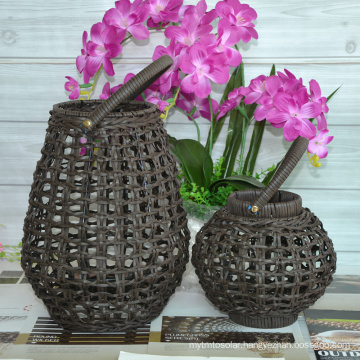 Round Weaving Plastic Rattan Led Lantern